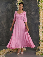 Load image into Gallery viewer, Pink Bandhani Modal Satin Fit &amp; Flare Dress
