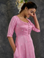 Load image into Gallery viewer, Pink Bandhani Modal Satin Fit &amp; Flare Dress
