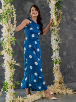 Load image into Gallery viewer, Indigo Bandhani Modal Satin One- shoulder Dress
