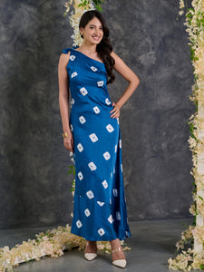 Indigo Bandhani Modal Satin One- shoulder Dress