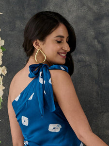Indigo Bandhani Modal Satin One- shoulder Dress