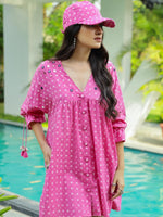 Load image into Gallery viewer, Pink Polka Dabu Print Short Dress
