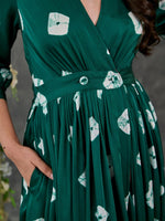 Load image into Gallery viewer, Green Bandhani Modal Satin Maxi Dress
