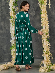 Green Bandhani Modal Satin Maxi Dress
