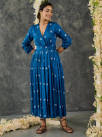 Load image into Gallery viewer, Indigo Bandhani Modal Satin Maxi Dress
