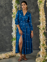 Load image into Gallery viewer, Indigo Bandhani Modal Satin Maxi Dress
