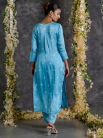 Load image into Gallery viewer, Blue Bandhani High Slit Modal Satin Kurta - Pant Set with Dupatta (Set Of 3)
