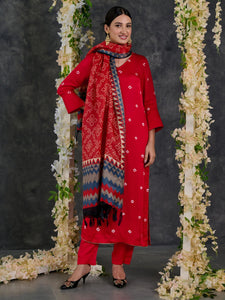 Red Bandhani High Slit Modal Satin Kurta - Pant Set with Dupatta (Set Of 3)