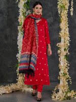 Load image into Gallery viewer, Red Bandhani High Slit Modal Satin Kurta - Pant Set with Dupatta (Set Of 3)
