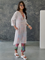 Load image into Gallery viewer, Joy Grey Ikat Print Cotton Kurta Pant Set
