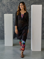 Load image into Gallery viewer, Noir Black Ikat Print Cotton Kurta Pant Set With Bralette
