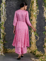 Load image into Gallery viewer, Pink Bandhani A-Line Modal Satin Kurta- Flared Pant Set with Dupatta (Set Of 3)
