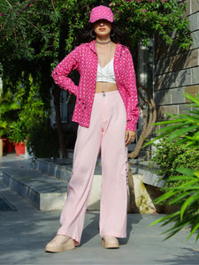 Pink Polka Dabu Printed Shirt & Cargo Pant