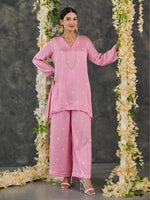 Load image into Gallery viewer, Pink Bandhani Modal Satin Short Kurta-Pant (Set Of 2)
