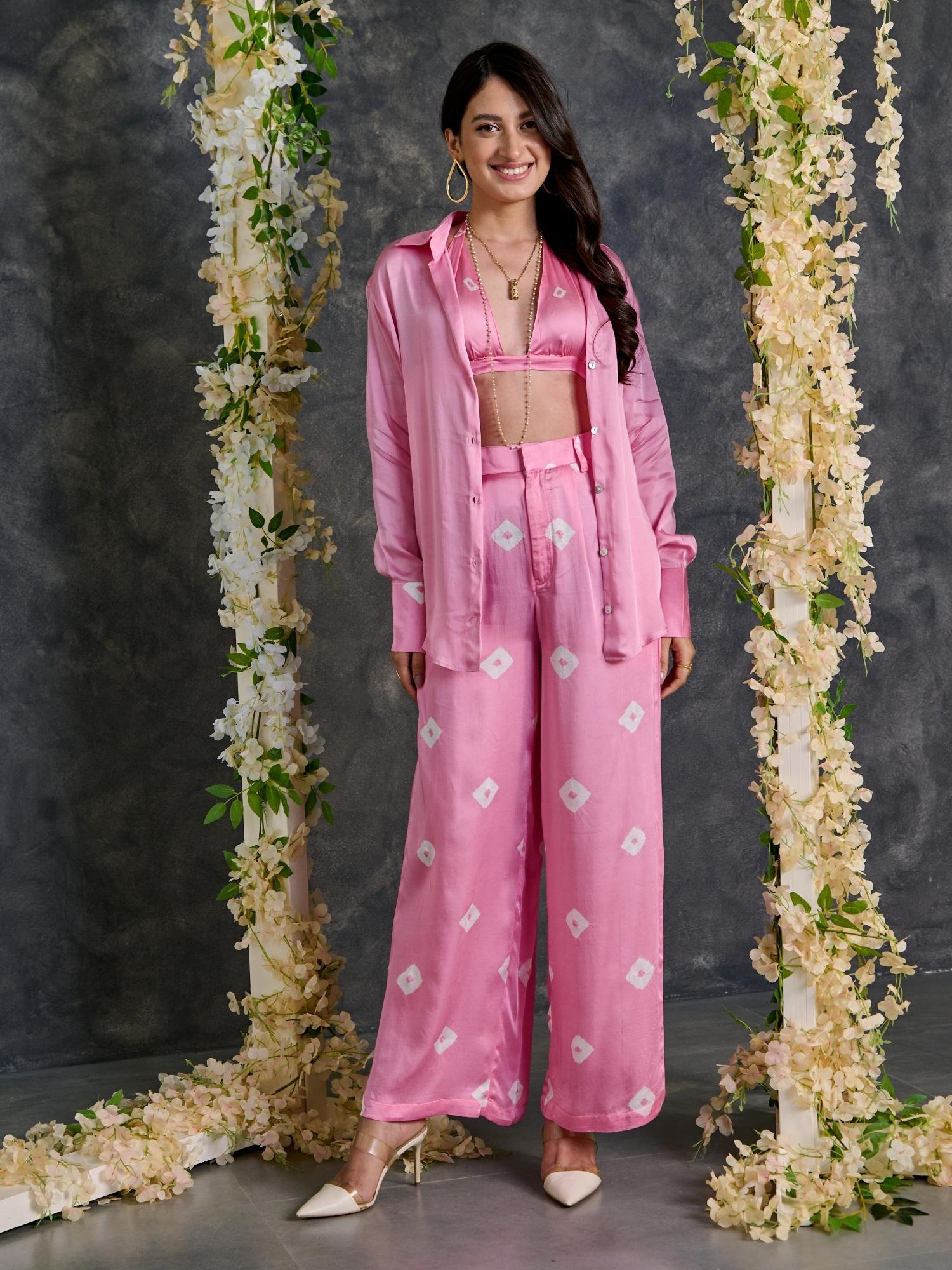Pink Bandhani Modal Satin Co-Ord Set
