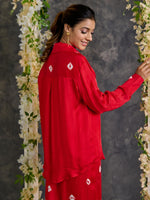 Load image into Gallery viewer, Red Bandhani Modal Satin Co-Ord Set
