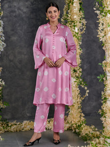 Pink Bandhani Modal Satin Kurta-Pant (Set Of 2)