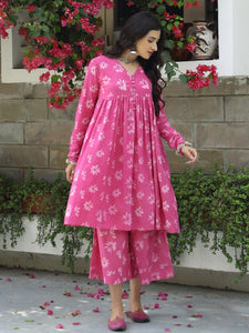 Pink Floral Dabu Print Suit Set