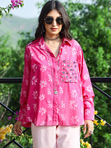 Pink Floral Dabu Printed Loose Fit Shirt & Cargo Pant
