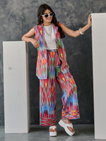 Load image into Gallery viewer, Ikat Print Grey Blazer -Flared Pant set with Tank Top
