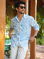 Load image into Gallery viewer, Shell Blue Cotton Men Shirt
