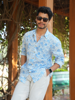 Load image into Gallery viewer, Shell Blue Cotton Men Shirt
