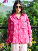 Load image into Gallery viewer, Pink Floral Dabu Printed Loose Fit Shirt

