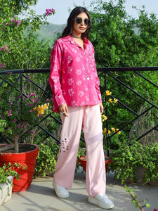 Pink Floral Dabu Printed Loose Fit Shirt
