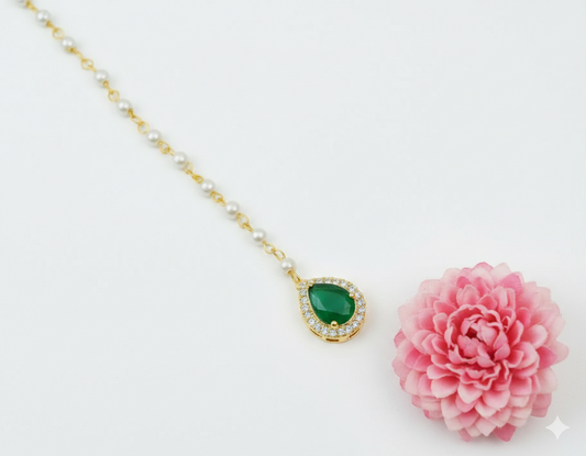 Green festive small tikka for girls