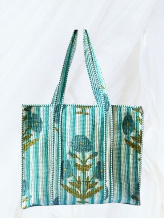 Stripe Floral Tote Bag