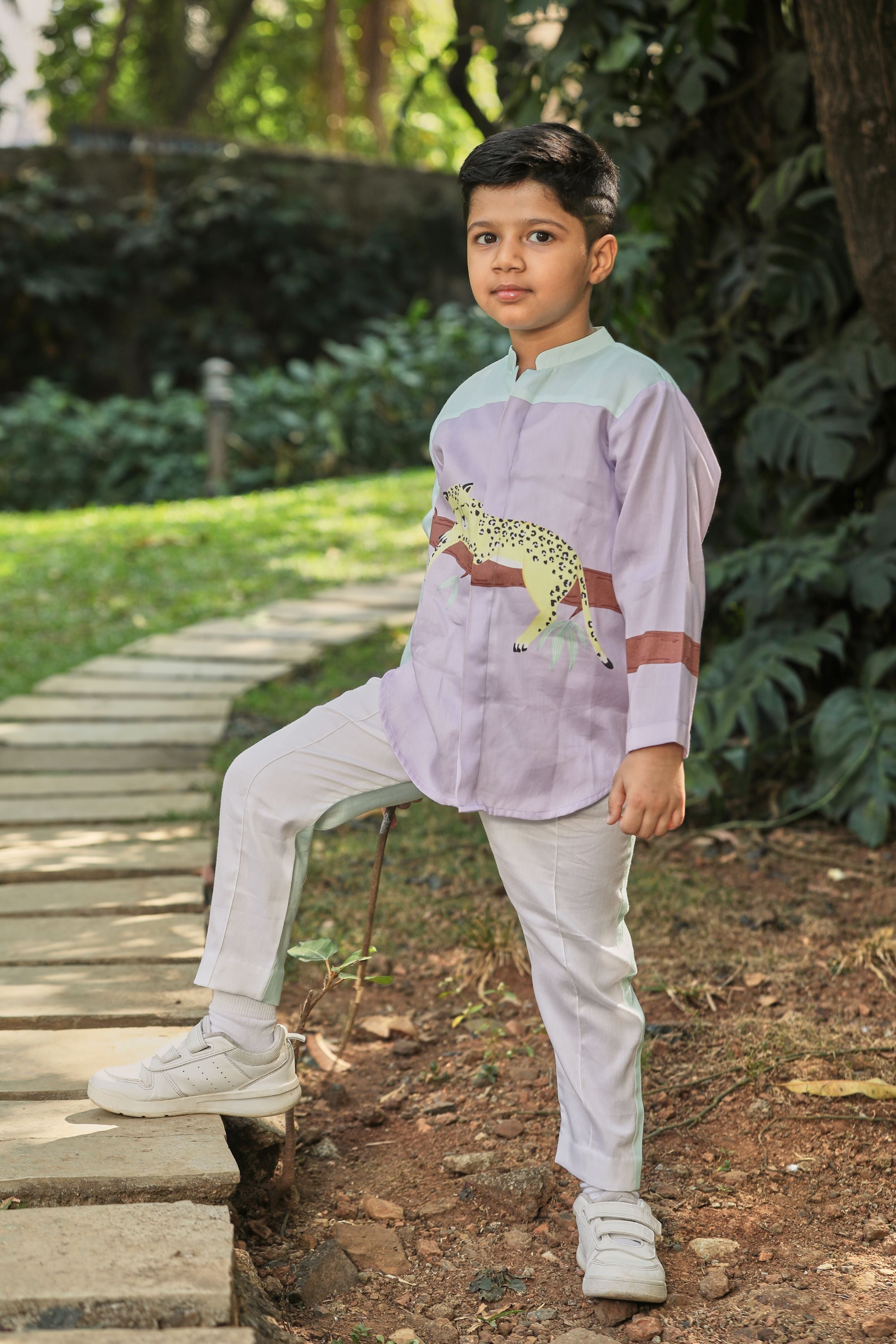 Lavender short shirt kurta, pants co-ord set