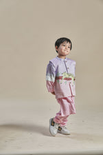Load image into Gallery viewer, Pink and lavender bandi, kurta and pants set
