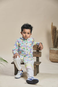Tropical print short shirt kurta, pants co-ord set