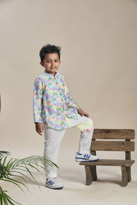 Tropical print short shirt kurta, pants co-ord set