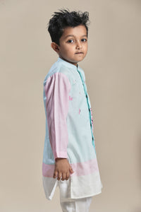 Blue and pink long kurta and pants set
