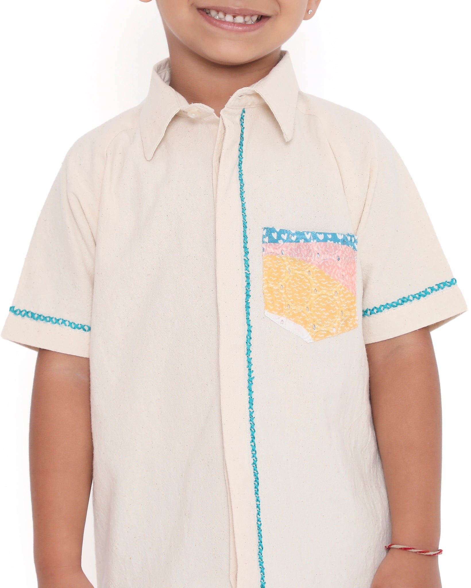 Lillete Solid Shirt with Hand Embroidery Details, Off-White