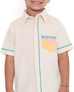 Lillete Solid Shirt with Hand Embroidery Details, Off-White