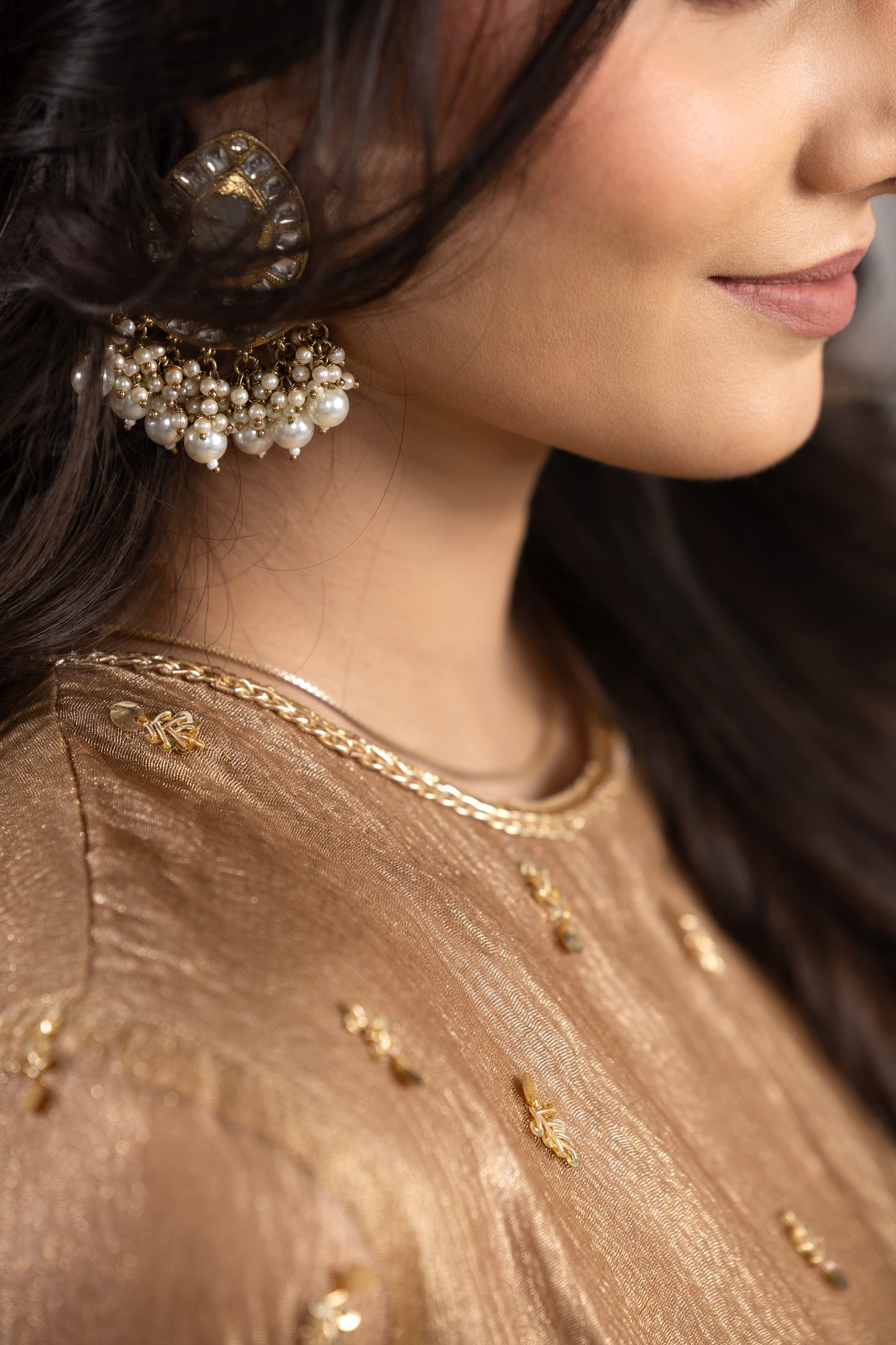 Rivaaj Organza short kurta, gharara & dupatta - Golden