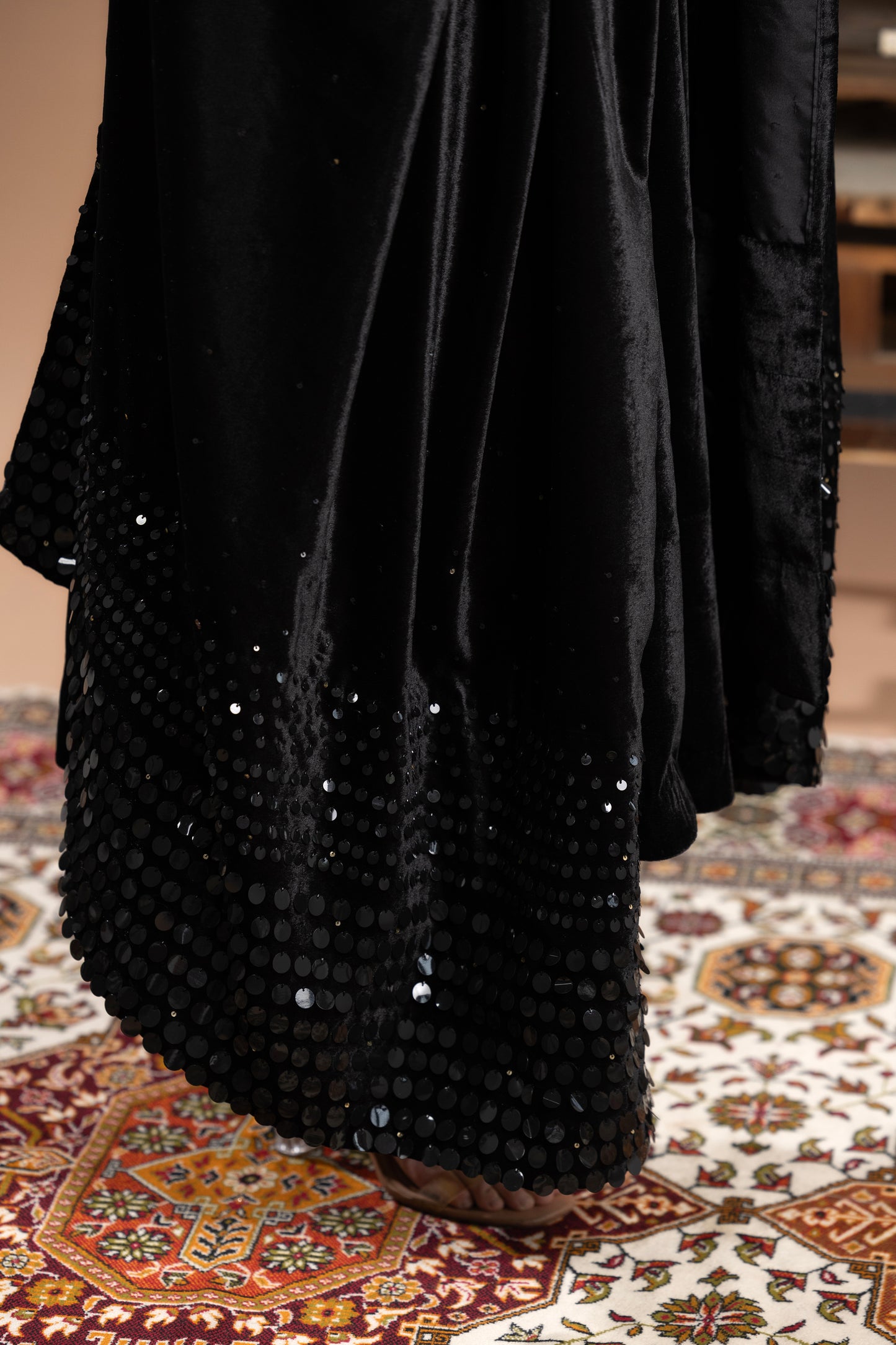 Sequined Anarkali with dupatta - Black