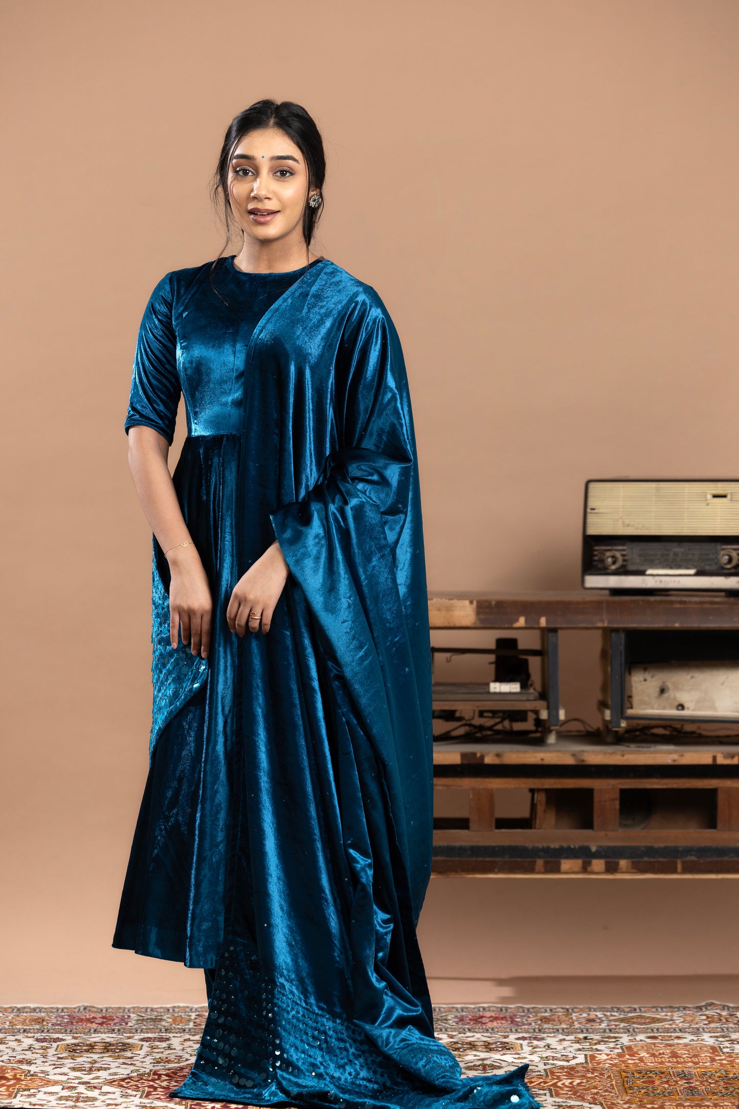 Sequined Anarkali with dupatta - Blue