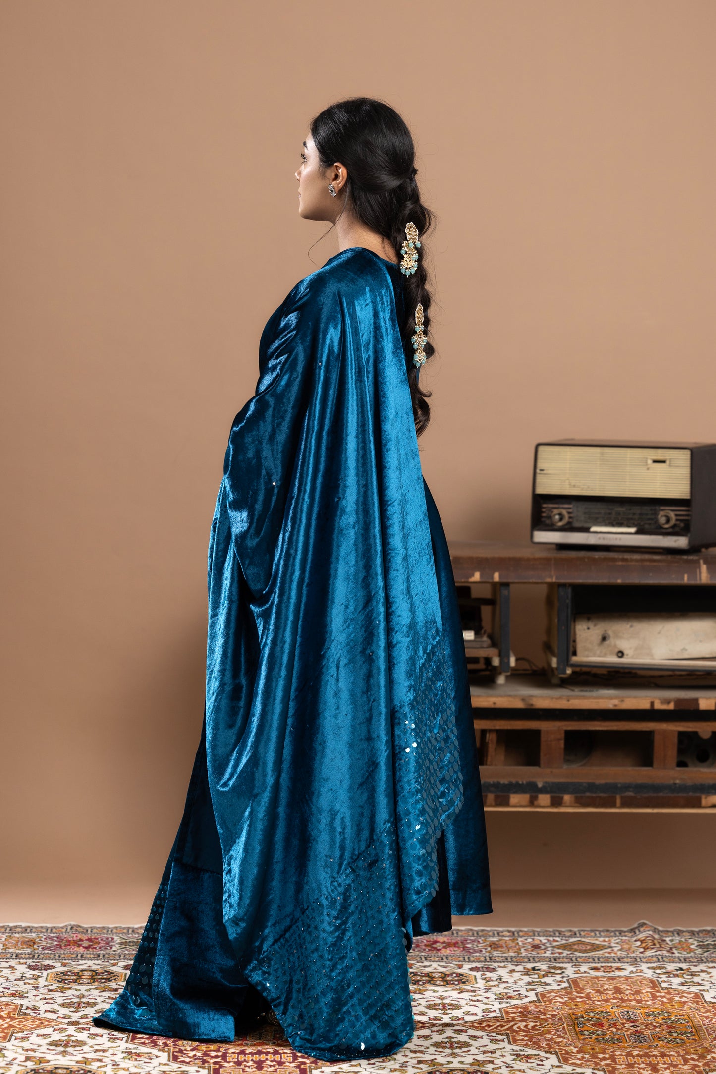 Sequined Anarkali with dupatta - Blue