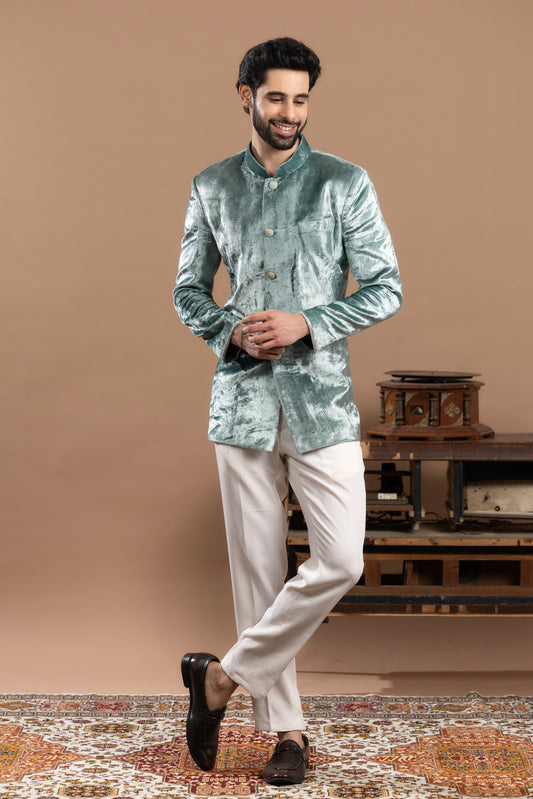 Rivaaj - Jodhpuri, pocket square and pants - Sea Blue