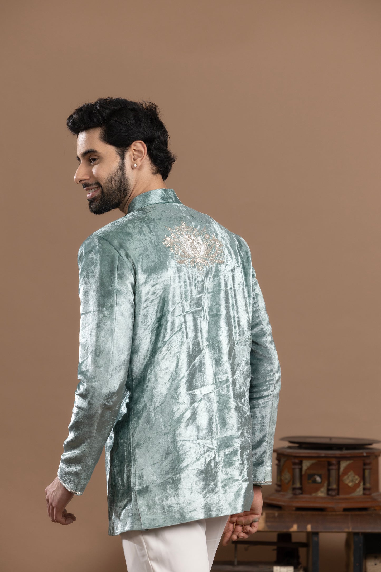 Rivaaj - Jodhpuri, pocket square and pants - Sea Blue