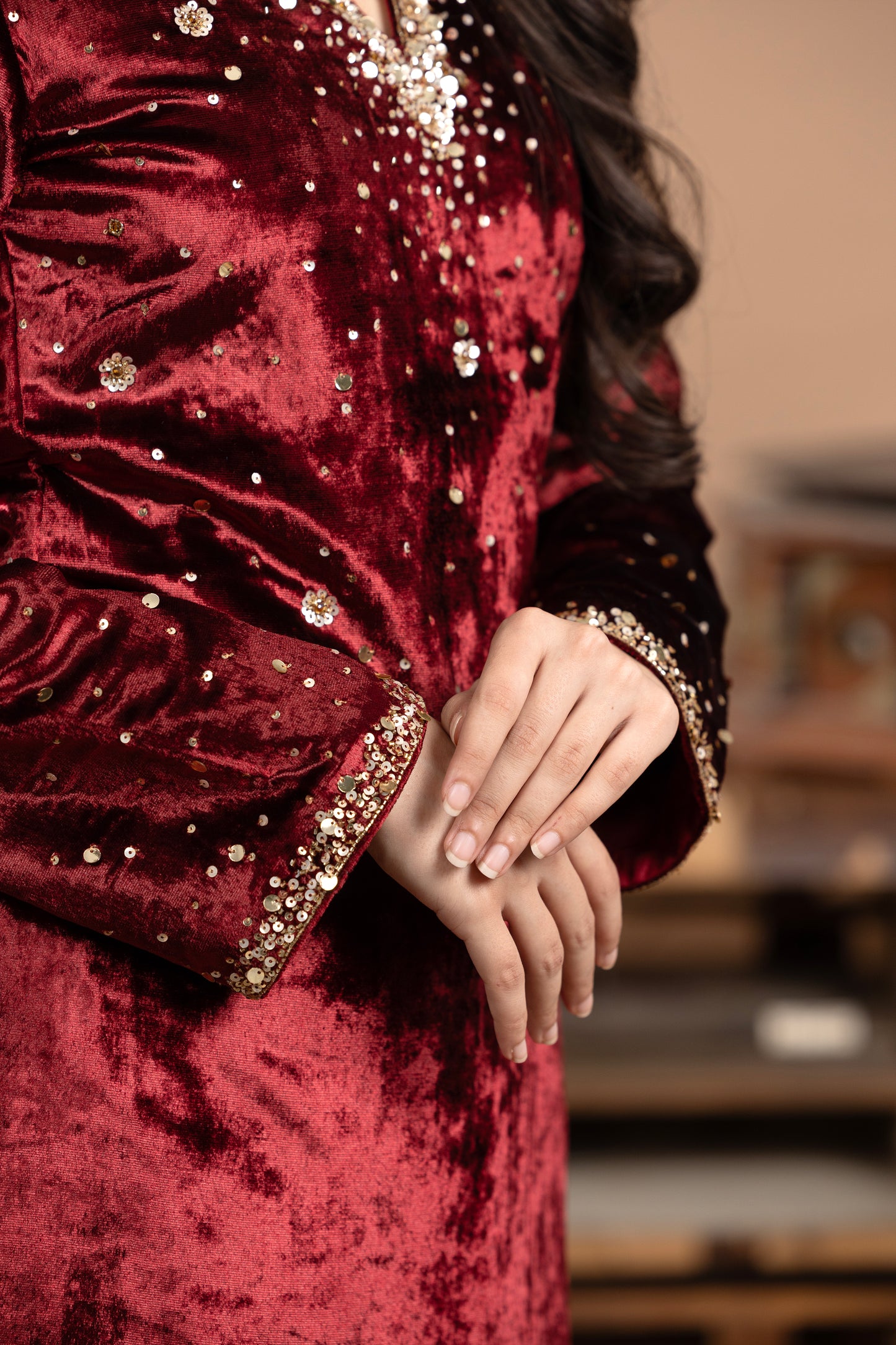 Rivaaj Velvet Kurta with dupatta - Maroon