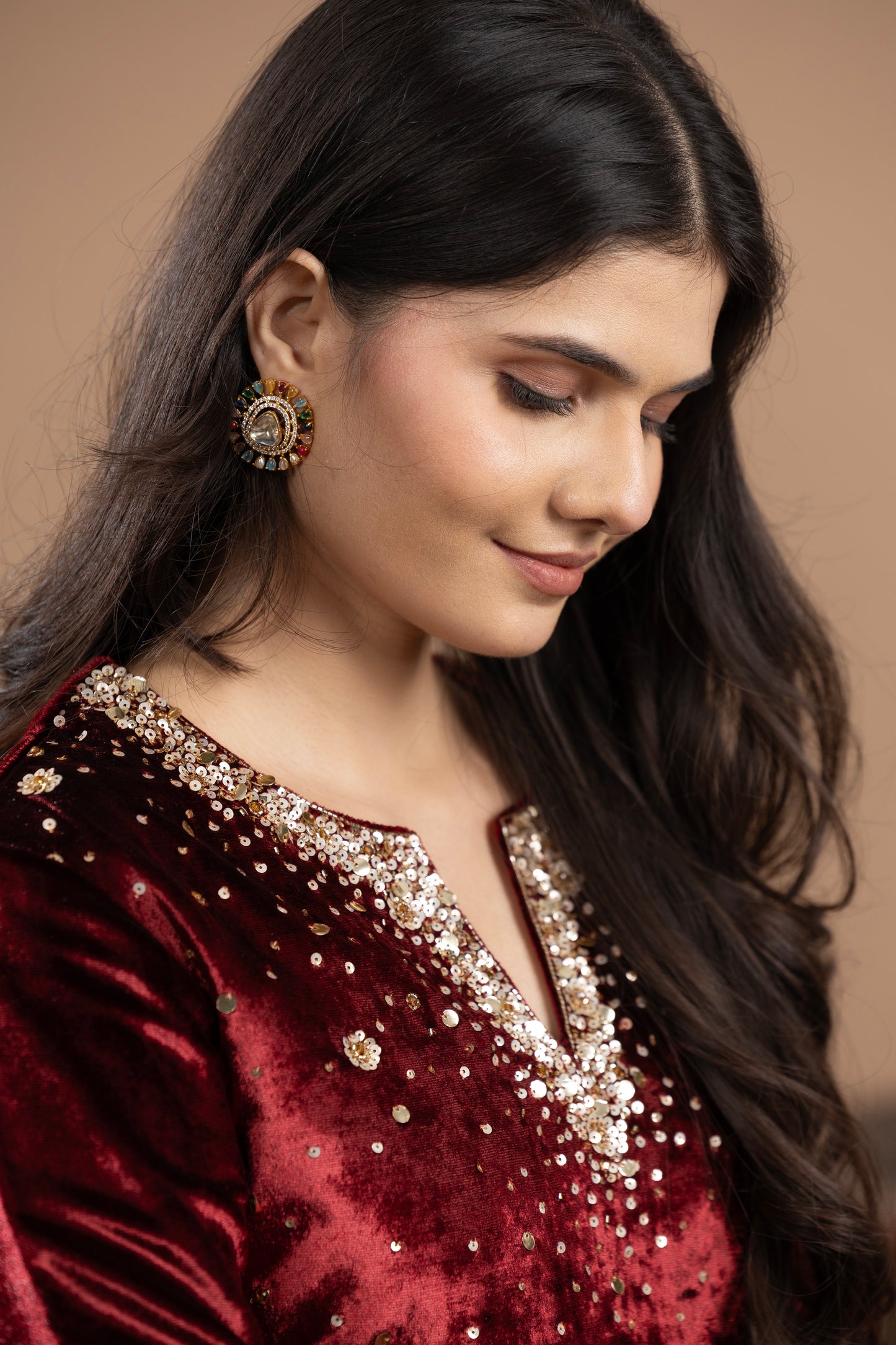 Rivaaj Velvet Kurta with dupatta - Maroon