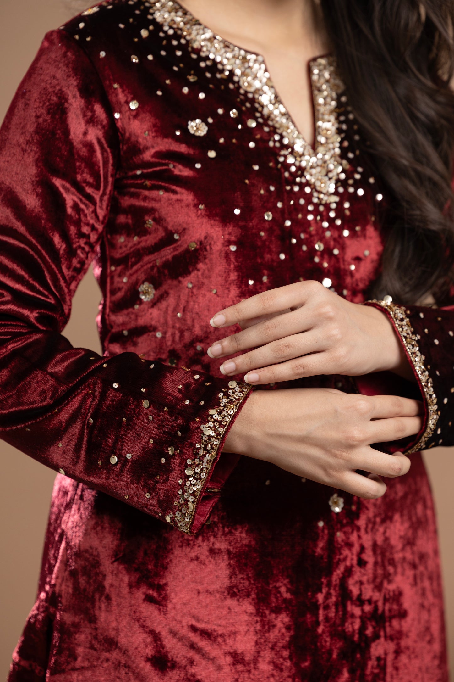 Rivaaj Velvet Kurta with dupatta - Maroon