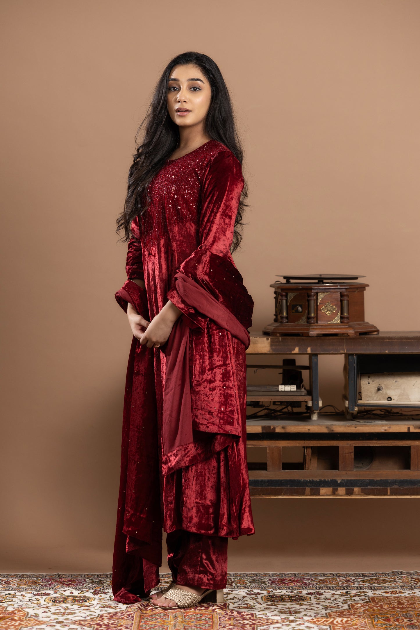 Sequined Anarkali with dupatta - Lilac