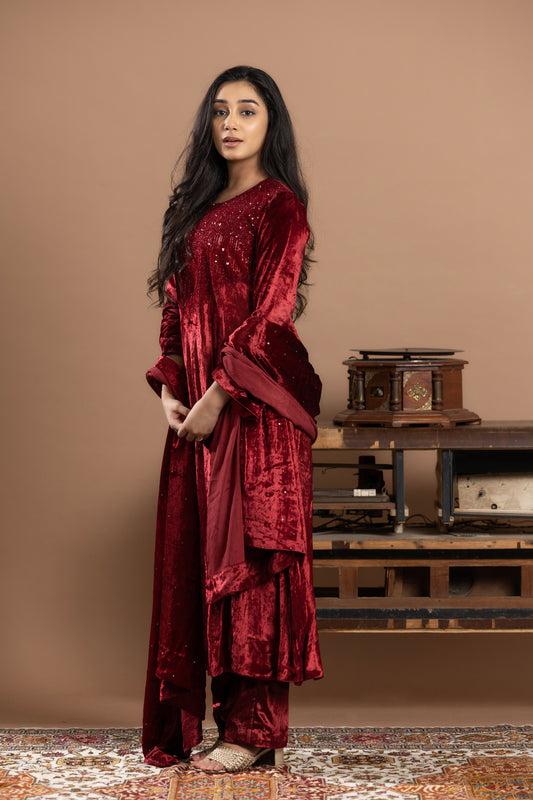 Sequined Anarkali with dupatta - Lilac