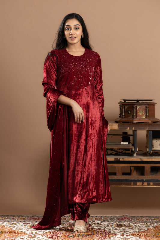 Sequined Anarkali with dupatta - Lilac