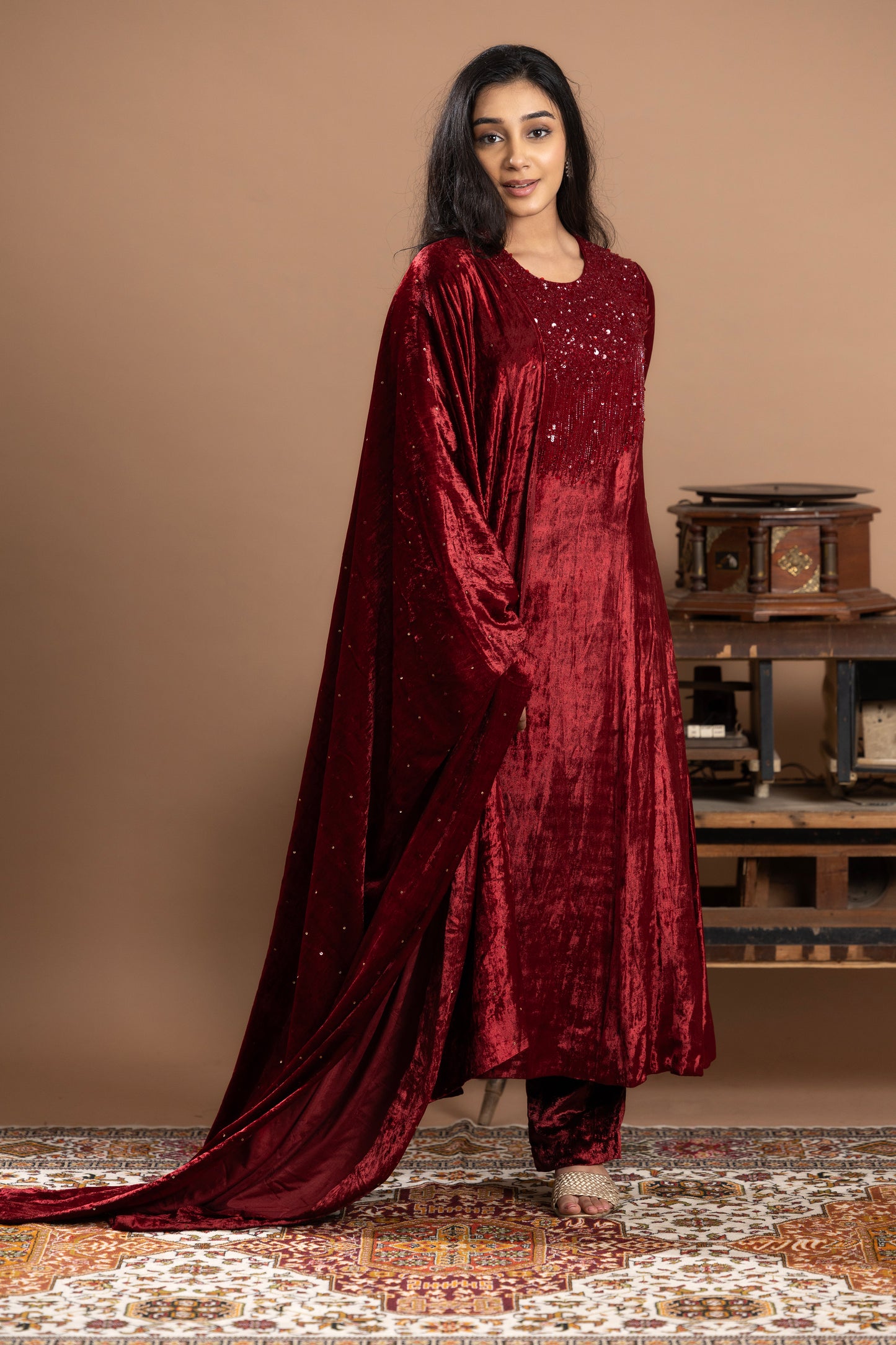 Sequined Anarkali with dupatta - Lilac